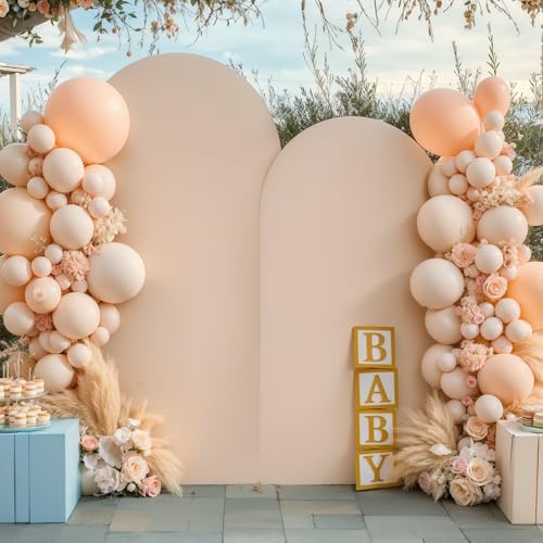 Image of Nude Arch Covers Set of 2-7.2 and 6ft Nude Arch Backdrop Cover Spandex Wedding Balloon Arch Stand Covers for Baby Shower Birthday Party Bridal Shower Photo Arch Covers Stretchy Backdrop