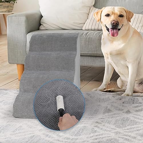 LIANTRAL Hundetreppe für Kleine Hunde, 4 Stufen Hundetreppe für Bett und Sofa aus Hochdichtem Schwamm, Katzentreppe Hunderampe mit Abnehmbarem, Waschbarem Bezug und Tierhaarentferner-Rolle, 50 cm Hoch