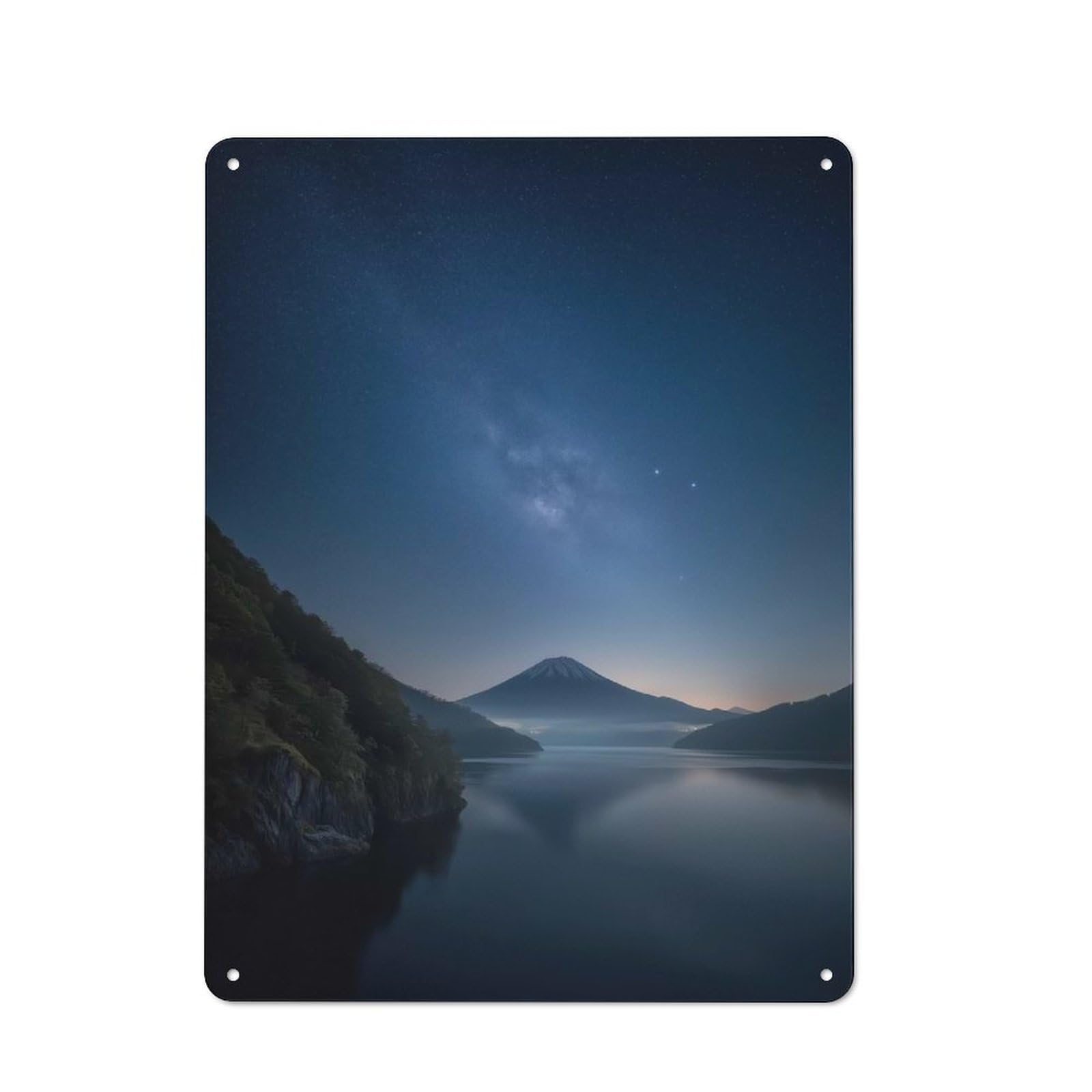 Milky Way over Mount Fuji And Lake Retro Tin Wall Plaque 40x30cm for Home Office Or Studio, for Cooler-month Interiors with Retro Character