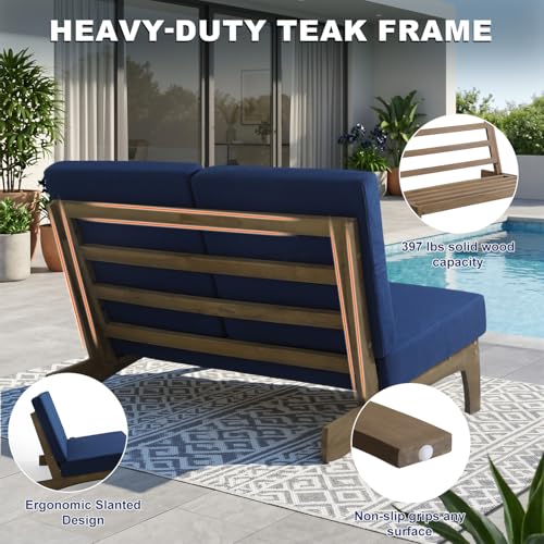 Image of Pia Ricoo 1-Piece Patio Furniture Set, Outdoor Loveseat with 4.5-Inch Thick Cushions, All-Weather Outdoor Sofa for Backyard, Deck, Lawn - Navy (Split Back)