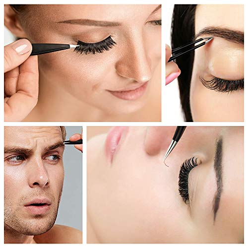 image for MMYLU Professional Tweezers Set 4 Pack, Slant Tweezers, Point Tweezers