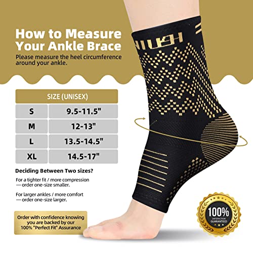 Copper Ankle Brace Support For Men & Women (Pair), Best Ankle Compression Sleeve Socks For Plantar Fasciitis, Sprained Ankle, Achilles Tendonitis, Joint Pain Relief, Injury Recovery, Sports, Foot Brace #TOP2