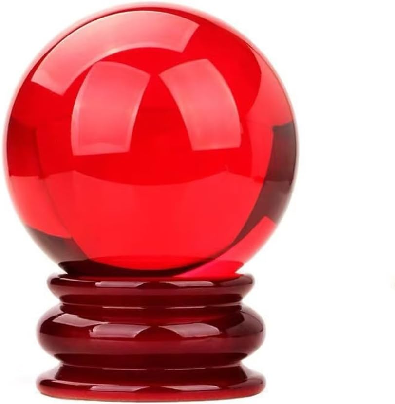 Red Crystal Ball with Base,Solid Clear Glass Orb Decorative Sphere,Crystal Ball Prop Ornament for Feng Shui,Witchcraft,Scrying,Divination,20cm