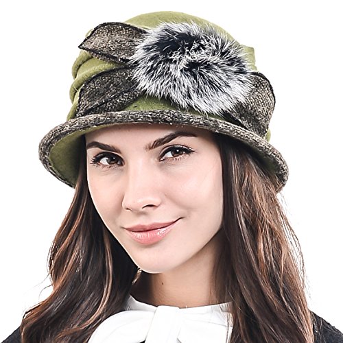 Lady 100% Wool Floral Bucket Cloche Bowler Hat Felt Dress Hat Xc020 (Green) #TOP21