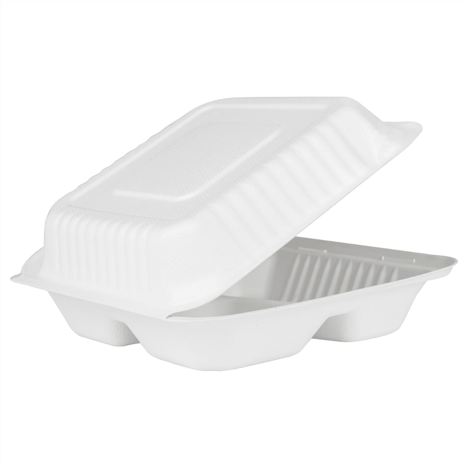 KARAT EARTH Contenedores compostables de bagazo con bisagras de 9 x 9 pulgadas, sin PFAS, 3 compartimentos, KE-BHC99-3CFF - 200 unidades