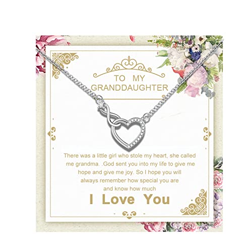 Granddaughter Necklace From Grandmom - Interlocking Heart Necklace Filled With My Love - Gift for Granddaughter On Birthday/Christmas/Mother's day/Graduation/Wedding/Valentines