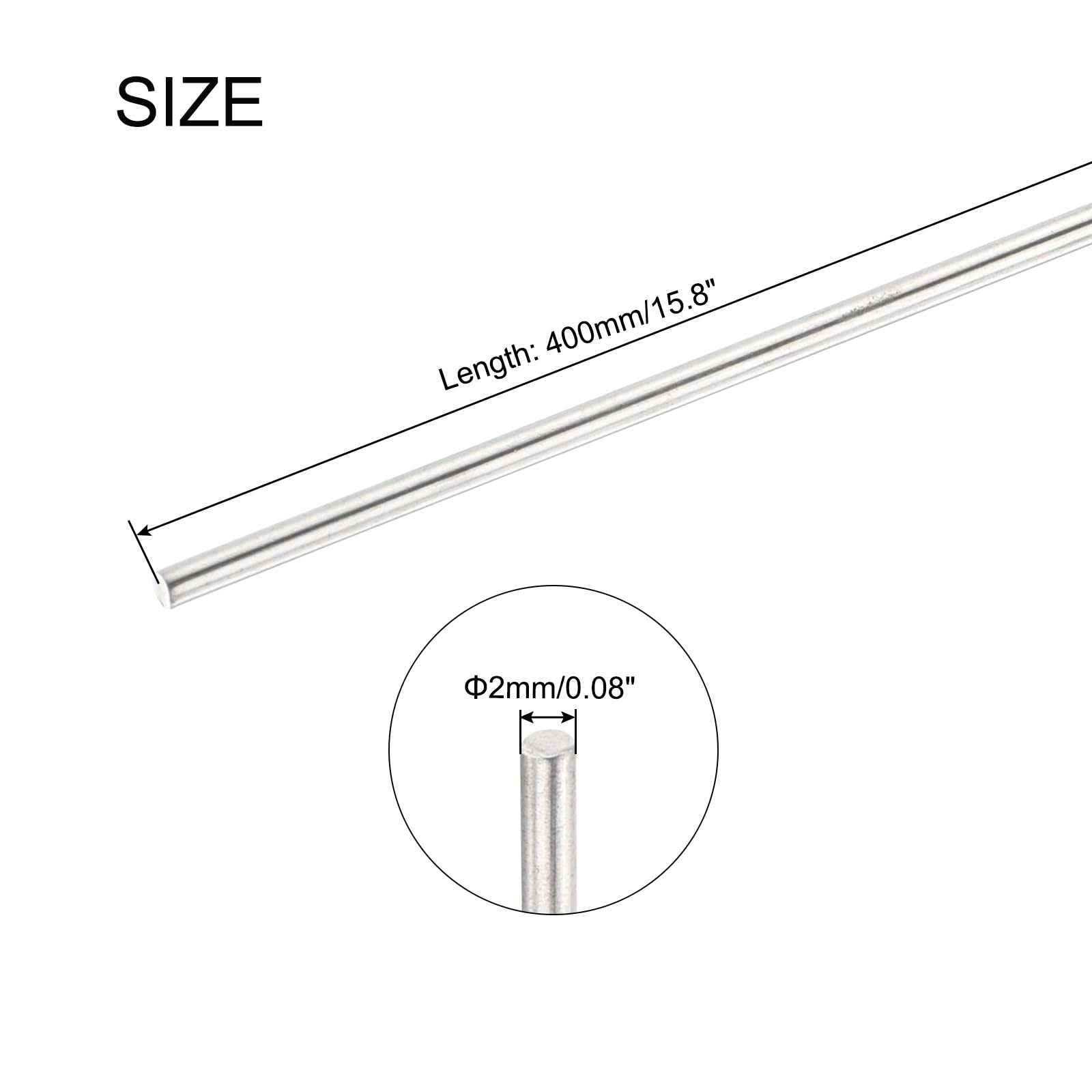 QUARKZMAN Asta Rotonda In Acciaio Inossidabile 2mm x 400mm Barre Metalliche Piene 10pz