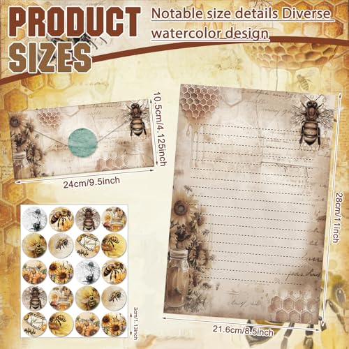 Image of TaoBary 160 Pcs Stationery Paper Set 50 Double Sided Stationery Paper with 50 Matching Envelope and 60 Round Dot Sticker, 10 Design (Vintage Bee Floral Butterfly,8.5 x 11 Inch)
