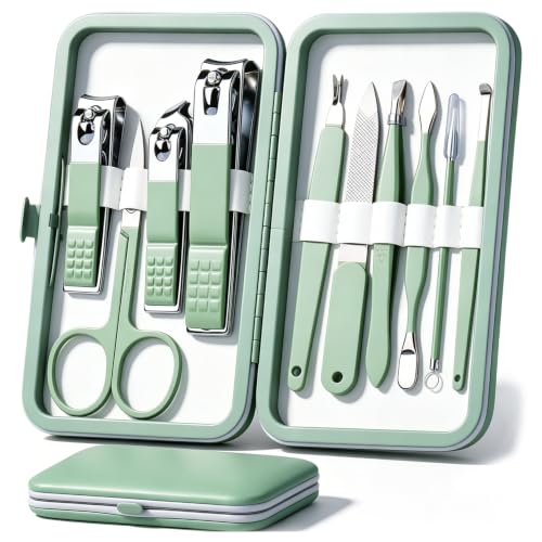 HANTEKAS Ensemble de manucure 10 en 1 en acier inoxydable, coupe-ongles, ciseaux, outils de...