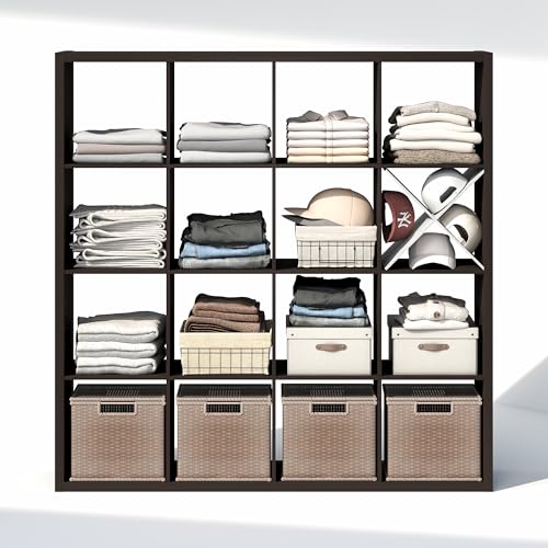 Image of Furinno Cubic Extra Thick 16-Cube Closet Organizers and Storage, Dark Oak | 14.6 x 58 x 58 in, Open Shelf Closet Storage, Closet Organizer, for Wardrobe, Bedroom, Living Room