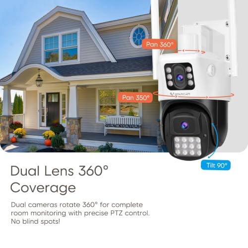 Image of VSTARCAM Dual Lens Outdoor Security Camera, 2K UHD WiFi Camera for Home Security with Auto Tracking & Fixed View, Full Color Night Vision, PIR Motion Detection, 2-Way Audio, IP66, SD /Cloud Storage