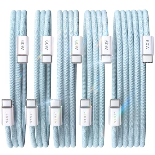 Image of LISEN USB C Cable, 5-Pack [3.3 /3.3 /6.6 /6.6 /10FT] Blue for iPhone 17 Charger Cord, 60W C to C Cable Fast Charging for iPad, iPhone 17 Air 16 15 Pro Max, Samsung Z Flip 7 /S25 /S24