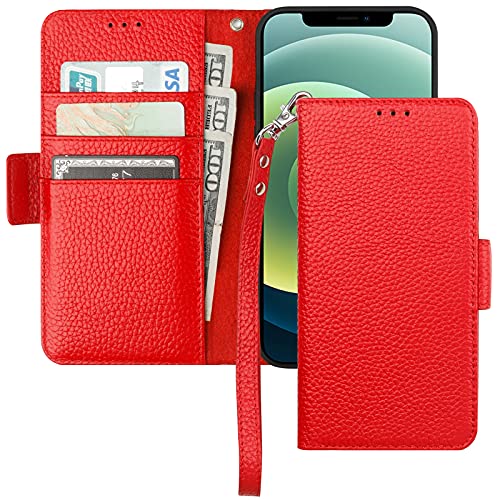 Bocasal 財布型ケース iPhone 12/12 Pro用 本革サポート ワイヤレス充電 RFIDブロック フリップケース カードスロットホルダー キックスタンド ブック折りたたみフォリオカバー リストストラップ付き 6.1インチ (レッド)（Amazon）