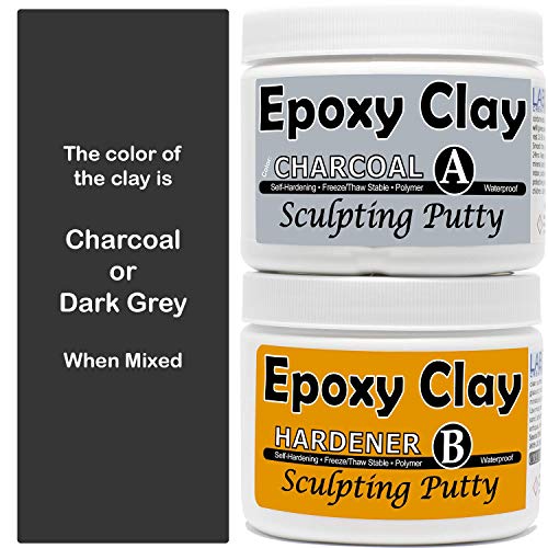 2 Part Sculpting Epoxy Clay 1 lb Kit | Color: Charcoal | Air Dry Self Hardening Non Ceramic Resin Putty Permanent Bond | waterproof | Wood, Crack & Stone repair/filler | Modeling Clay | LXC