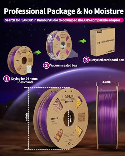 Image of LANDU Silk Tri-Color PLA Filament 1.75mm 1Kg,Triple Color Silk PLA Filament, Silk Rainbow PLA Filament,Neatly Wound 3D Printer Filament,3 in 1 Multi Color Filament + /-0.02mm, Silk Red Gold Purple