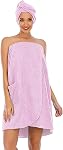 Women Spa Bath Wrap Towels Set Solid Color Bathrobe Tube Dress Robe Nightgown Sleepwear With Hair Dry Turban Cap Hat