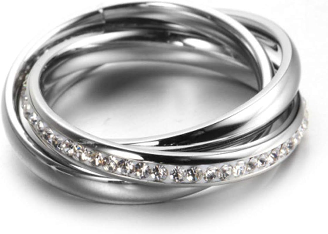 Stainless Steel Jewelry Female Ring Fashion Delicate ThreeRing Diamond Titanium Steel Ring