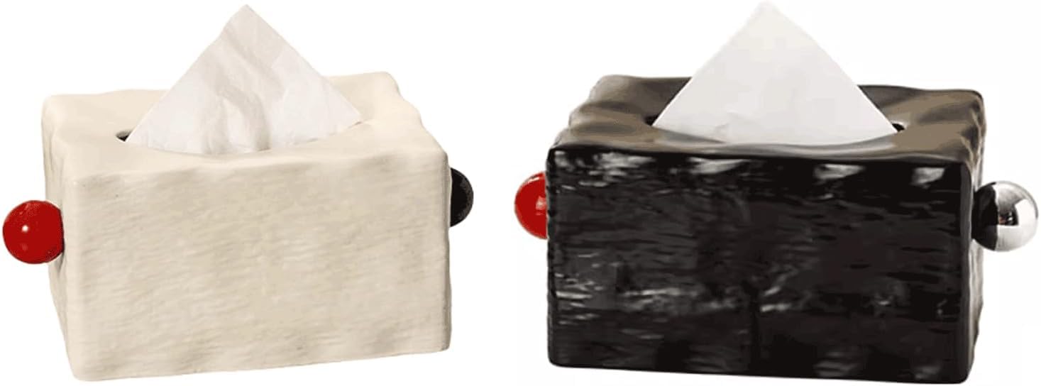 Ceramic Rectangle Tissue Box Holder Multicolor(White+black)