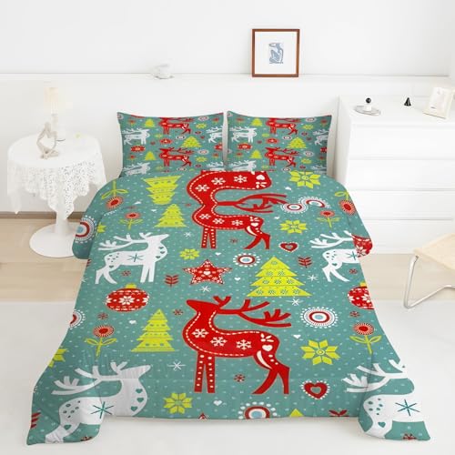 トナカイ羽毛布団 3Dクリスマスツリー掛け布団 ド ソフト 冬 キルト オールシーズン被子ソフトふわふわマイクロファイバーウォッャブル 掛け布団暖かい ふわふわ 暖かい羽毛布団軽量 通気 羽根布団230x210cm + 2枚枕カバー・43X63cmY312