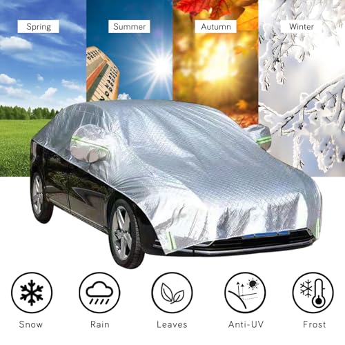 Image of Waterproof & All-Season Half Car Cover,Full Coverage Protection for Windshields & Windows, Car Cover for Snow,Ice,Rain,Shading,Fit for Mid-to-Full Size SUV /Pickup(P-cab).