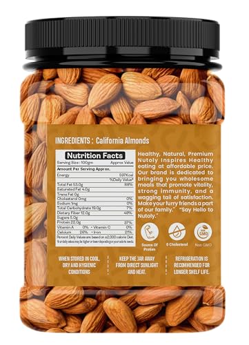 Image of Nutoly California Almonds 100% Natural Badam Dry Fruits Rich in Protein and Dietary Fiber Nutty & Crunchy No Additives, Preservatives or Added Flavors Healthy Snack 750 Gram
