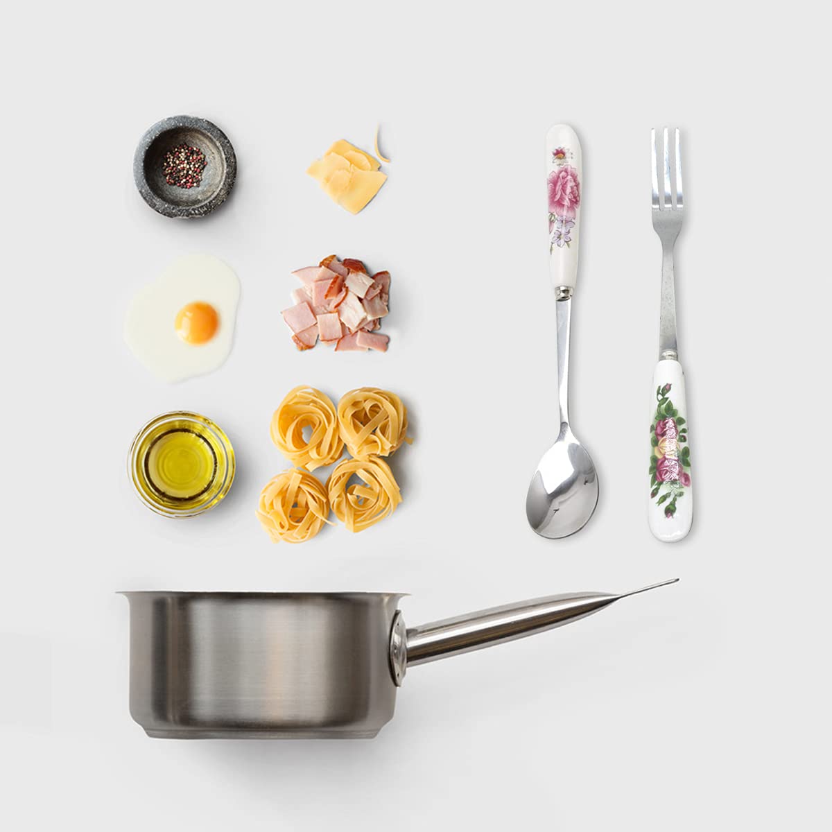 Set 8 Pezzi Cucchiaini E Forchette Dessert Con Manico Ceramica - Motivo Floreale, Per Caffè, Torte E Gelati - Foto 5