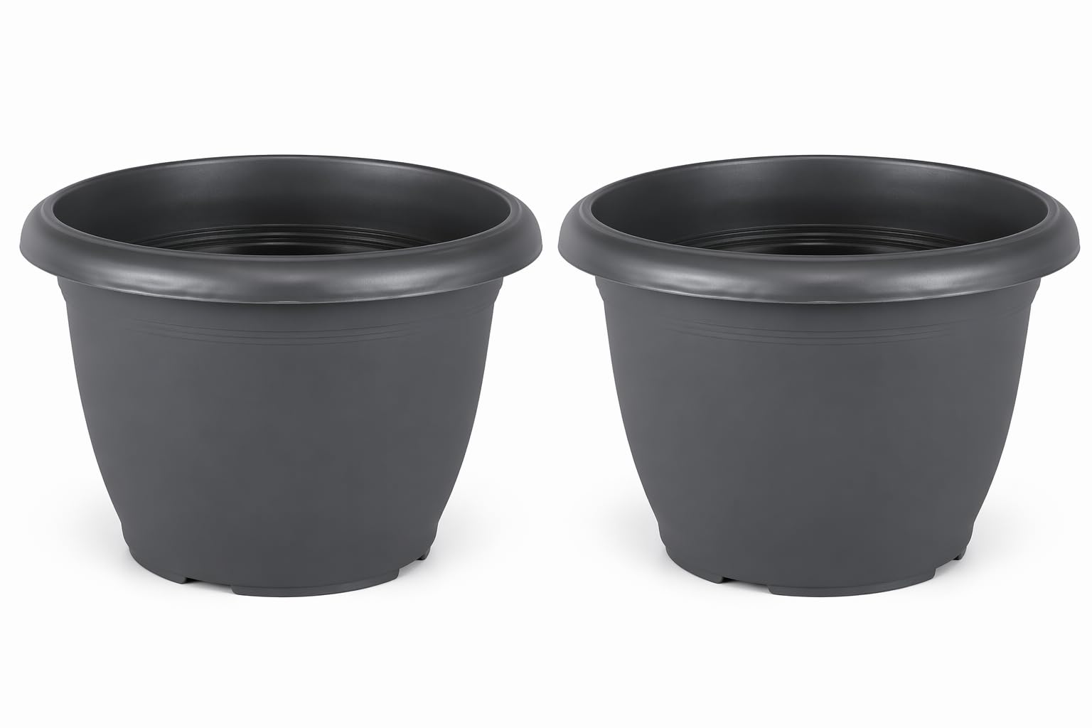 Tamersgifts Sets of 2 Plastic Round Garden Flower Plant Pot Planters (Anthracite, 36cm Diameter x 25cm Height)