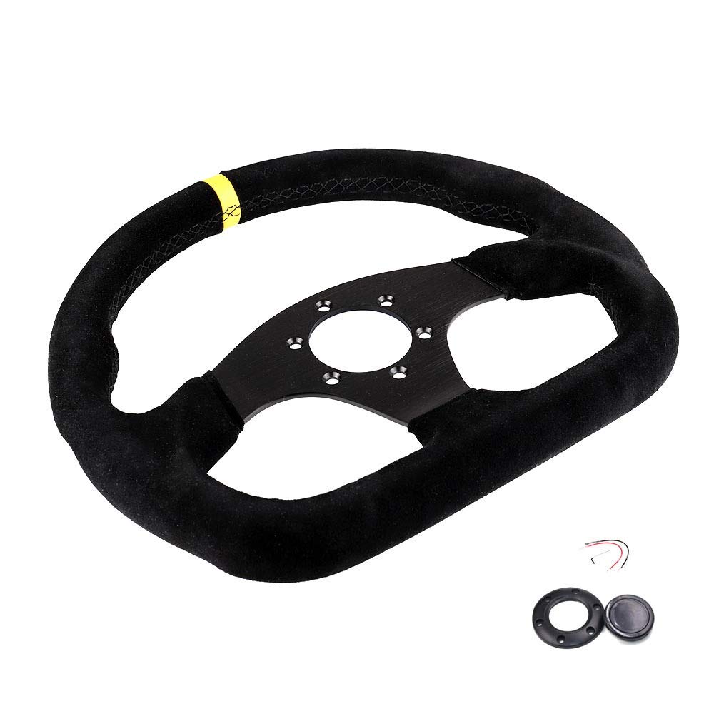 Volanti Sportivi 13inch Volante in pelle scamosciata Wheel piatto Gioco volante in alluminio Flame cuciture nere Volante Auto Sportivo (Color : Suede YL BK)