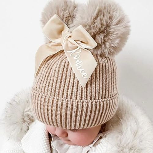 Gorro de invierno personalizado para bebé con doble pompón de punto 3