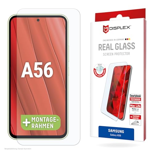 Displex Verre de protection pour Samsung Galaxy A56 - Cadre de montage écologique - Couverture complète de l'écran - Verre trempé - Anti-rayures - Compatible avec les coques (Real Glass 2D)