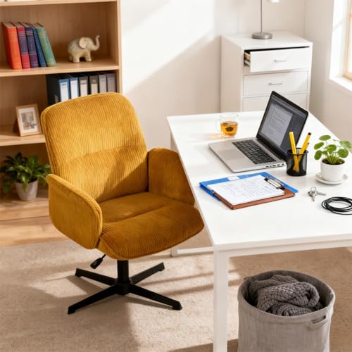FURNISH 1 Chaise de Bureau pivotant en Velours côtelé réglable, Jaune – vue 2