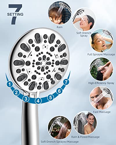 Hibbent Metal Thickness Shower Head, 10'' High Pressure Rainfall Shower Head/Handheld Showerhead Combo With 12'' Adjustable Shower Extension Arm, 7-Spray, 71'' Hose, Showerhead Holder, Chrome #TOP4