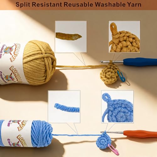 Image of LuNuaFvy Bunny Family | Starter Kit: Make 5 Bunnies, Video & Paper Guide, Split-Resistant Yarn, 2 Size Hooks, Eggs, Bracelet, Zipper Bag, Gift
