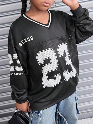 Floerns Girl's Kids Basketball Jersey T Shirt Long Sleeve V Neck Number Print Tee Shirts3