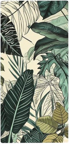 フェイスタオル 薄手 極楽鳥 モンステラ 植物 イラスト タオル 吸水 速乾 ふわふわ 柔らか肌触り 植物イラストアート フェイシャルタオル 洗顔タオル 大判 家庭用、ホテル、業務用、スポーツなどにも最適 四季通用 73x35cm