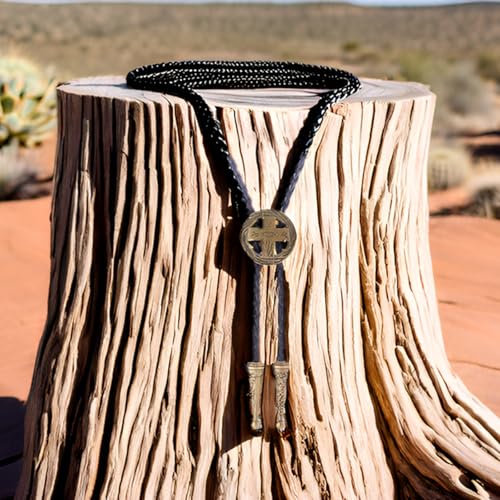 Image of Cowboy Bolo Tie for Men, Vintage Cow Skull Bolo Tie Necklace Native American Necktie for Men Women
