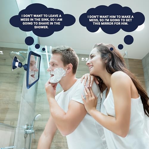 Image of MIRRORVANA Fogless Shower Mirror for Shaving with Upgraded Suction, Anti Fog Shatterproof Surface and 360 Swivel, 6.3 inch x 6.3 inch (Blue)