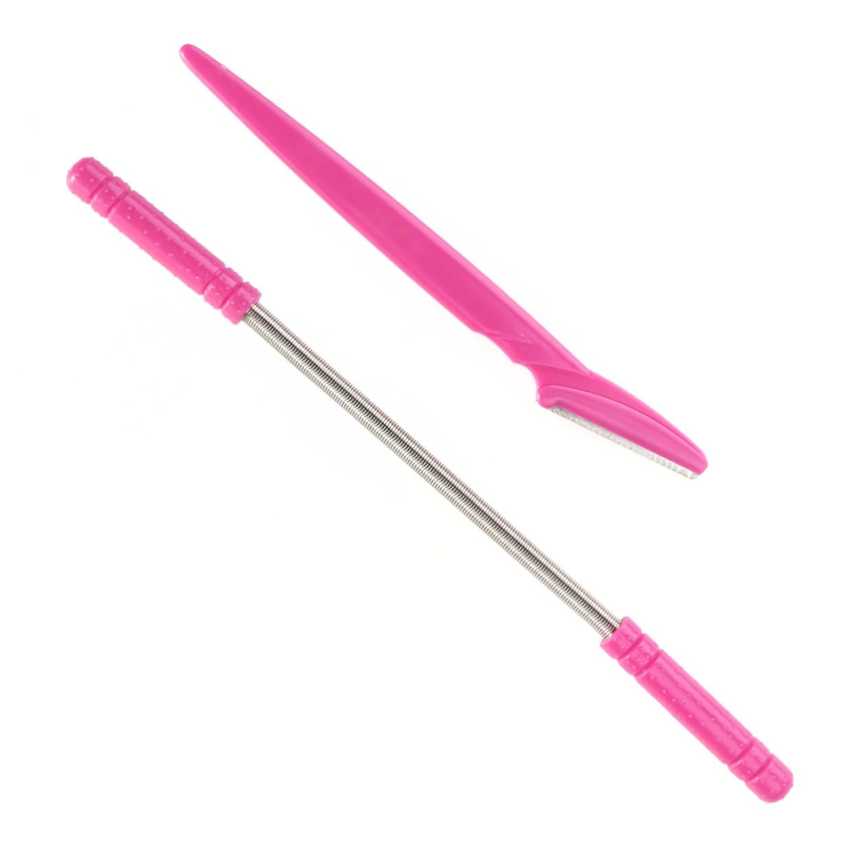 2pcs Womens Facial Hair Remover Kit Face Razor Eyebrow Shaper Spring Epilator for Forehead Cheeks Chin Pink
