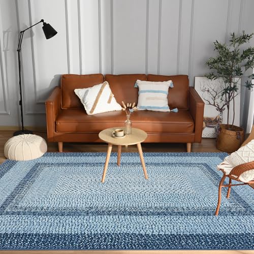 Braided-Printed-Area-Rug-4×6-Washable-Rug-Vintage-Indoor-Farmhouse-Rug-Low-Pile-Non-Slip-Living-Room-Rug-Soft-Boho-Braided-Throw-Carpet-for-Bedroom-Dining-Room-Nursery-Home-Office-Blue Braided Printed Area Rug 4×6 Washable Rug Vintage Indoor Farmhouse Rug Low Pile Non Slip Living Room Rug Soft Boho Braided Throw Carpet for Bedroom Dining Room Nursery Home Office Blue