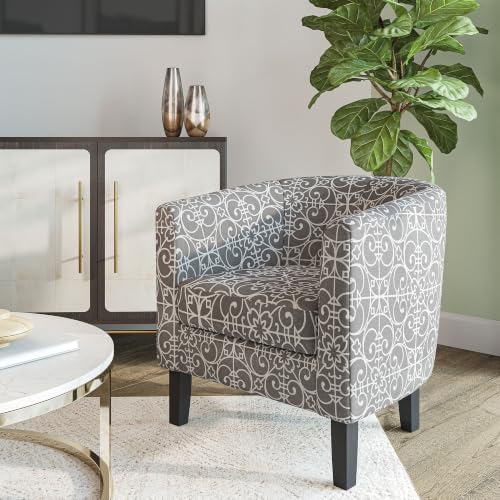 Image of BELLEZE Accent Barrel Chair Set of 2, Linen Round Chair Club Tub Sofa Corner Chair with Flared Legs and Cozy Soft Padding for Living Room Bedroom Waiting Room - White & Gray