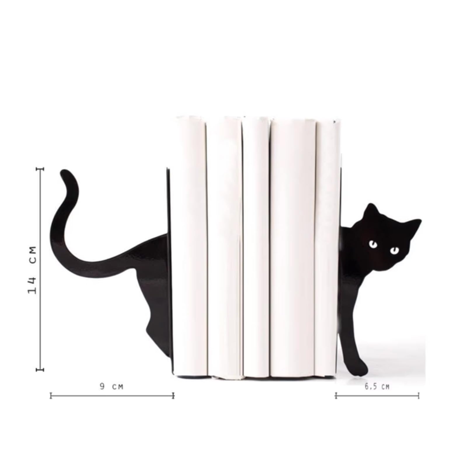 Buchstützen, Buchstützen aus Metall, Schwarz, niedliche Katzenform, dekorativer Ständer für Bücher, Schreibtisch-Organizer