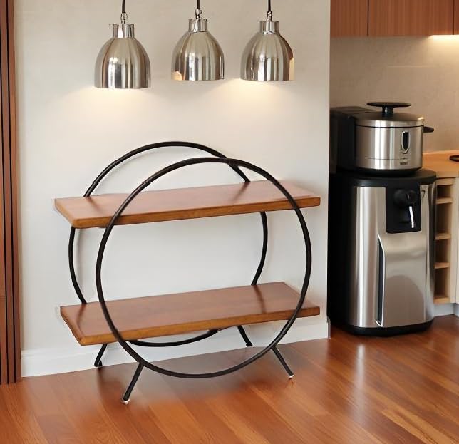 Image of 2 Tier Spice Rack Organizer for Kitchen Countertop - Metal & Wooden Masala Stand Condiments, Seasonings Multipurpose Storage Rack for Home & Kitchen Decor (Blk Brown) (Black Brown)