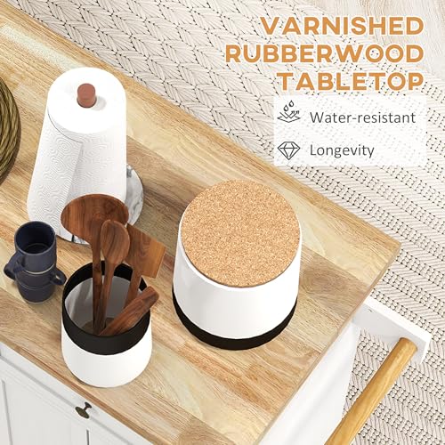 image for HOMCOM Kitchen Island Cart with Rubber Wood Top, Rolling Kitchen Islan