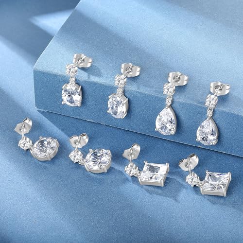 MDFUN 4 Pairs Teardrop Dangle Earrings Set for Women, 18K Gold Plated Round Princess Cut Clear Cubic Zirconia Tear Drop Dangle Earrings Hypoallergenic Jewelry3