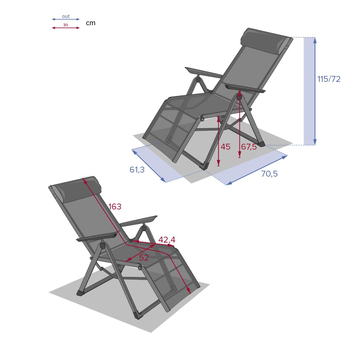 Hespéride - Silla reclinable de jardín Decima - Antracita/Grafito - Aluminio - Mobiliario de Exterior para terraza, balcón y Patio.