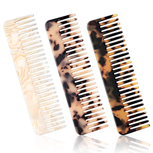 Saffica 3 Pieces Hair Detangling Comb Wide Tooth Comb For Thick Hair Curly Wet Dry Hair Tortoise Shell Comb Cellulose Travel Pocket Comb #TOP25