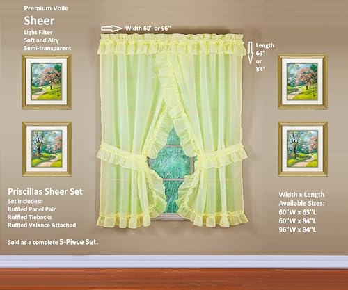 Image of Today's Curtain, Emelia Priscilla Sheer Pair 96 inch W x 84 inch L, Yellow, 5-Piece-Set