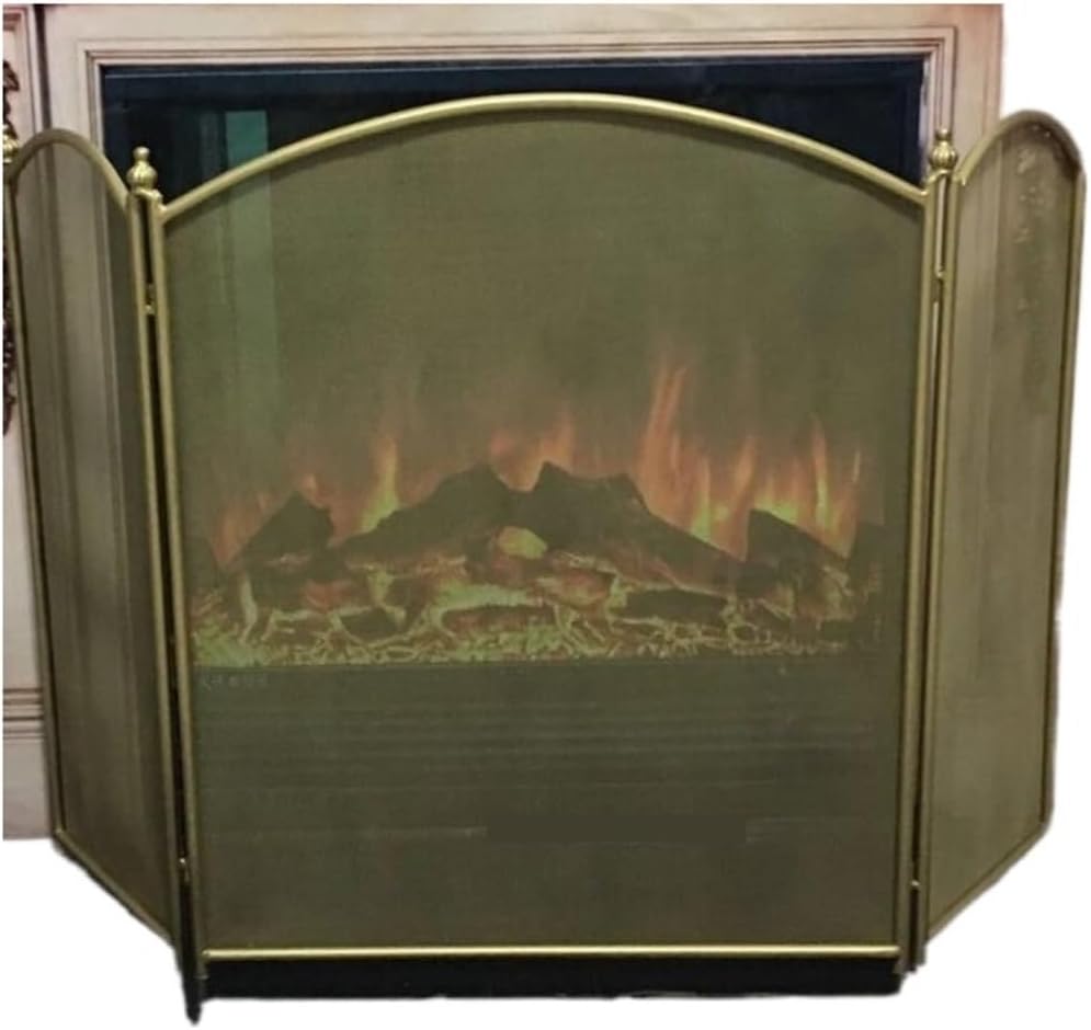 European Iron Fireplace Screen - Decorative Mesh Spark Guard with Tool Accessories, Stylish Protective Cover for Fireplaces, Durable and Elegant Design (A)
