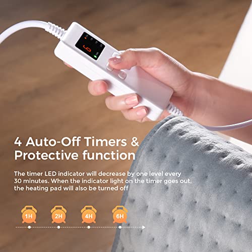 Electric Heating Pad For Back, Neck And Shoulder Pain Relief, Fast Heated With 6 Instaheat Settings & 4 Timer Settings, 2H Auto Shut Off Machine Washable Moist & Dry Therapy 12" X 24" Soft Heat Pad #TOP1