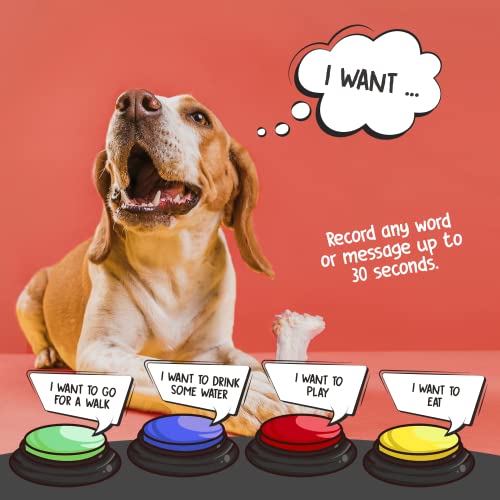 Dog Buttons For Communication – Talking Pet Button Set – Teach Dogs To Communicate – Train Pets With Recordable Voice Commands – Connect, Bond & Have Fun – Colorful Behaviour Aids For Puppies #TOP3